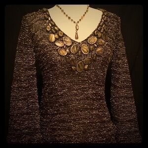 BCBGMaxazria designer sweater w/gold brass detailing, size S